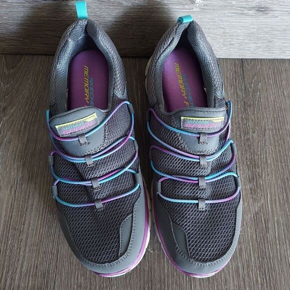 Skechers Sport Women's Loving Life Memory Foam Sneaker, Charcoal/Multi Size 8.5 - Picture 3 of 9